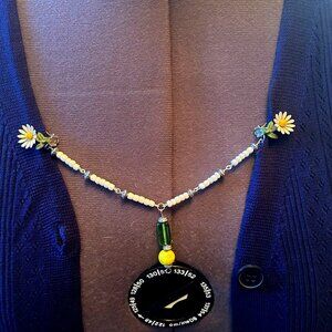 Green and Yellow Daisy Sweater Clasp/Collar Clip - Vintage Upcycled